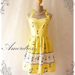 Music Lover Yellow Dress Retro Party Cocktail..