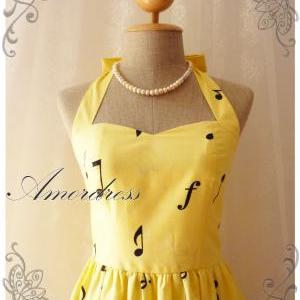 Music Lover Yellow Dress Retro Party Cocktail..