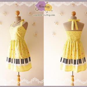 Music Lover Yellow Dress Piano Dress Retro Party..