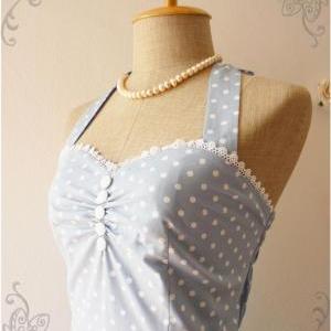 Pale Blue Dress Tea Length Dress Classic Polka Dot..