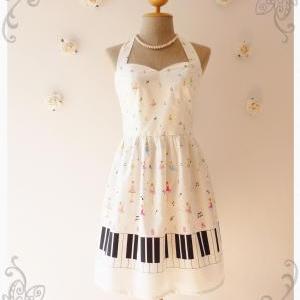 Music Lover White Dress Piano Dress Retro Party..