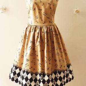 Music Collection Vintage Inspired Dress In Beige..