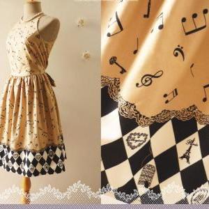 Music Collection Vintage Inspired Dress In Beige..