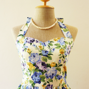 Floral Dress In Blue Once Upon A Time -size Xs, S,..