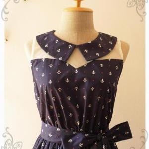 Summer Dress Peter Pan Collar Dress Navy Nautical..