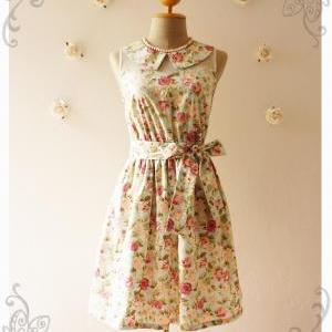 Peter Pan Collar Dress Blue With Pink Coral Floral..