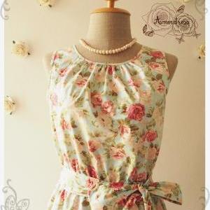 Darling Tea Dress : Floral Dress Coral Rose Blue..