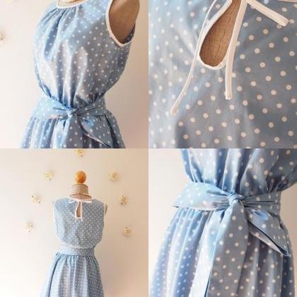 Baby Blue Dress Polka Dot Swing Dress Vintage..