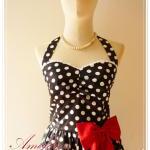 Black White Dot Party Dress Size S // Garden Dress..