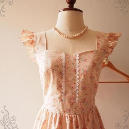 Floral Dress, Peach Dress, Princess Dress, Vintage..