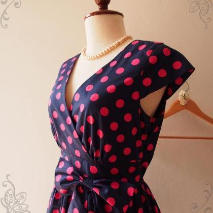 Summer Dress Navy With Pink Polka Dot Dress..