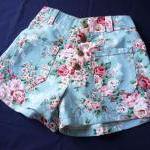 High Waist Shorts Floral Shorts Blue With Pink..