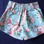 High Waist Shorts Floral Shorts Blue With Pink..