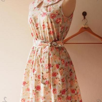 Collar Dress Blue with Coral Floral..