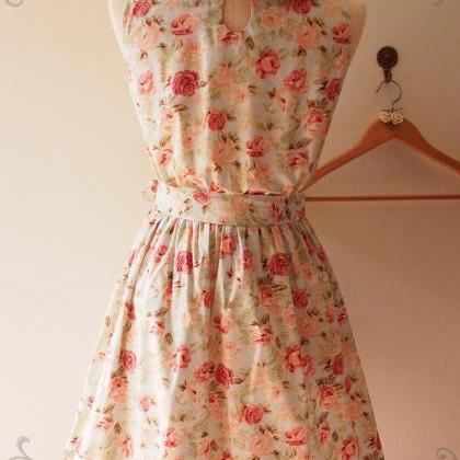 Collar Dress Blue with Coral Floral..