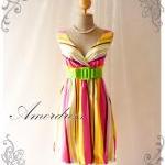 Rainbow Bright- Colorful Summer Dress Stripe Dress..