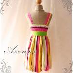 Rainbow Bright- Colorful Summer Dress Stripe Dress..