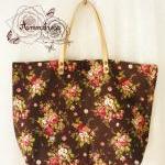 Floral Tote Bag Printed Canvas Bag Genuine Leather..