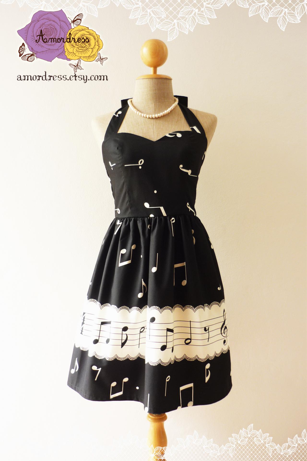 Music Lover Black Dress Retro Party Cocktail Bridesmaid Choir Birthday Concert Event Every Day Dress A Line Dress -size Xs,s,m,l,custom-