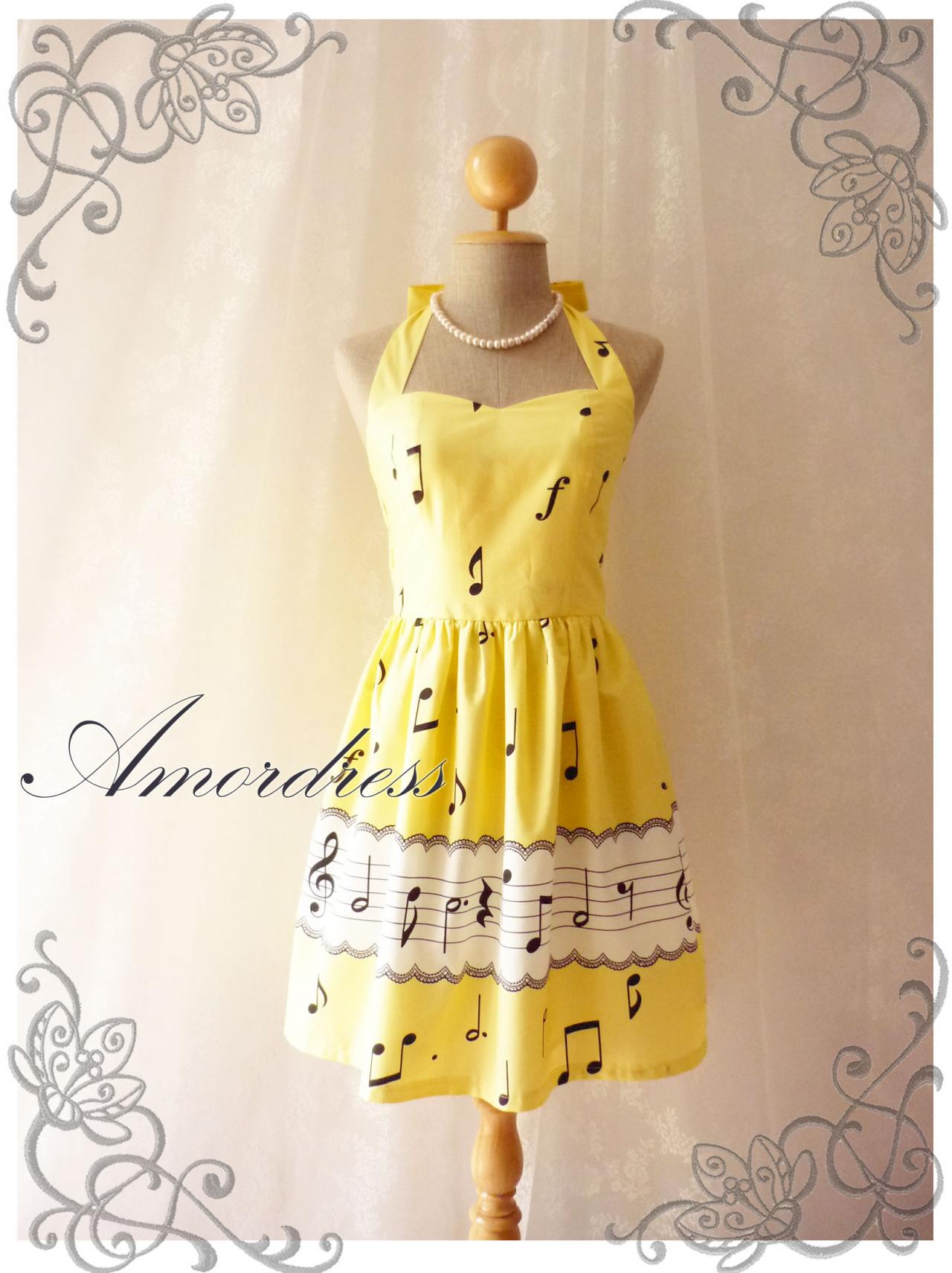 Music Lover Yellow Dress Retro Party Cocktail Bridesmaid Choir Birthday Concert Event Every Day Dress -size Xs,s,m,l,xl-