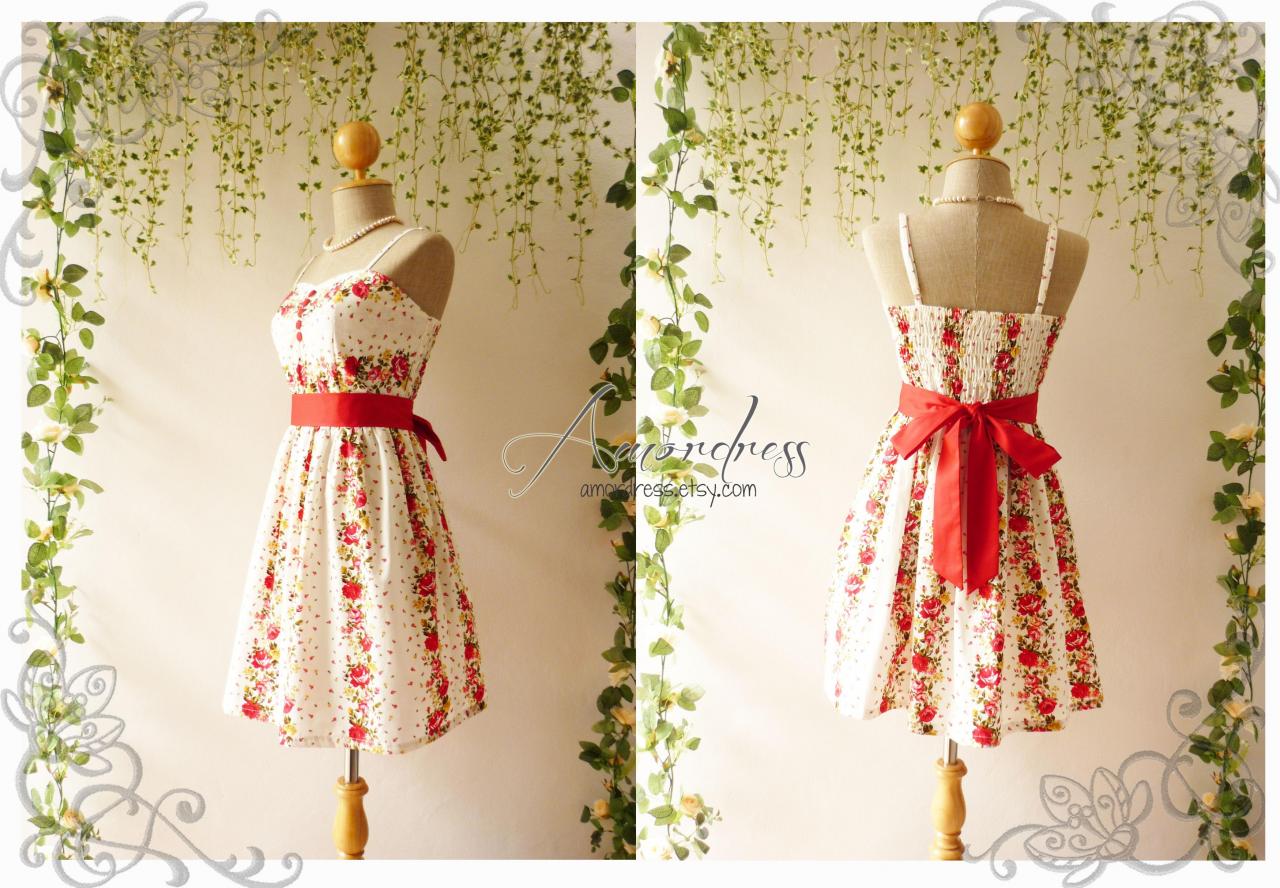 My Victorian Dress Vintage Inspired Red Rose Dress Exotic Floral Party Bridesmaid Tea Dress Wedding Prom Cocktail Dress -xs,s,m,l,xl-