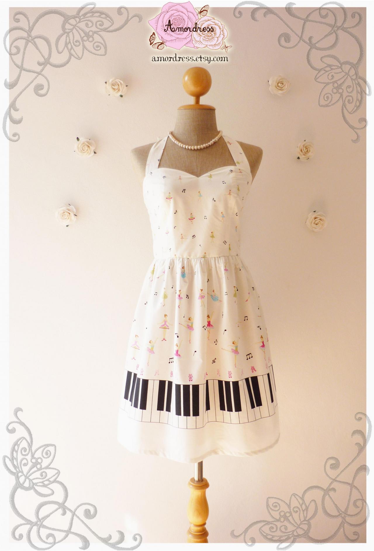 Music Lover White Dress Piano Dress Retro Party Bridesmaid Dress Choir Birthday Concert Dress -size Xs,s,m,l,custom-