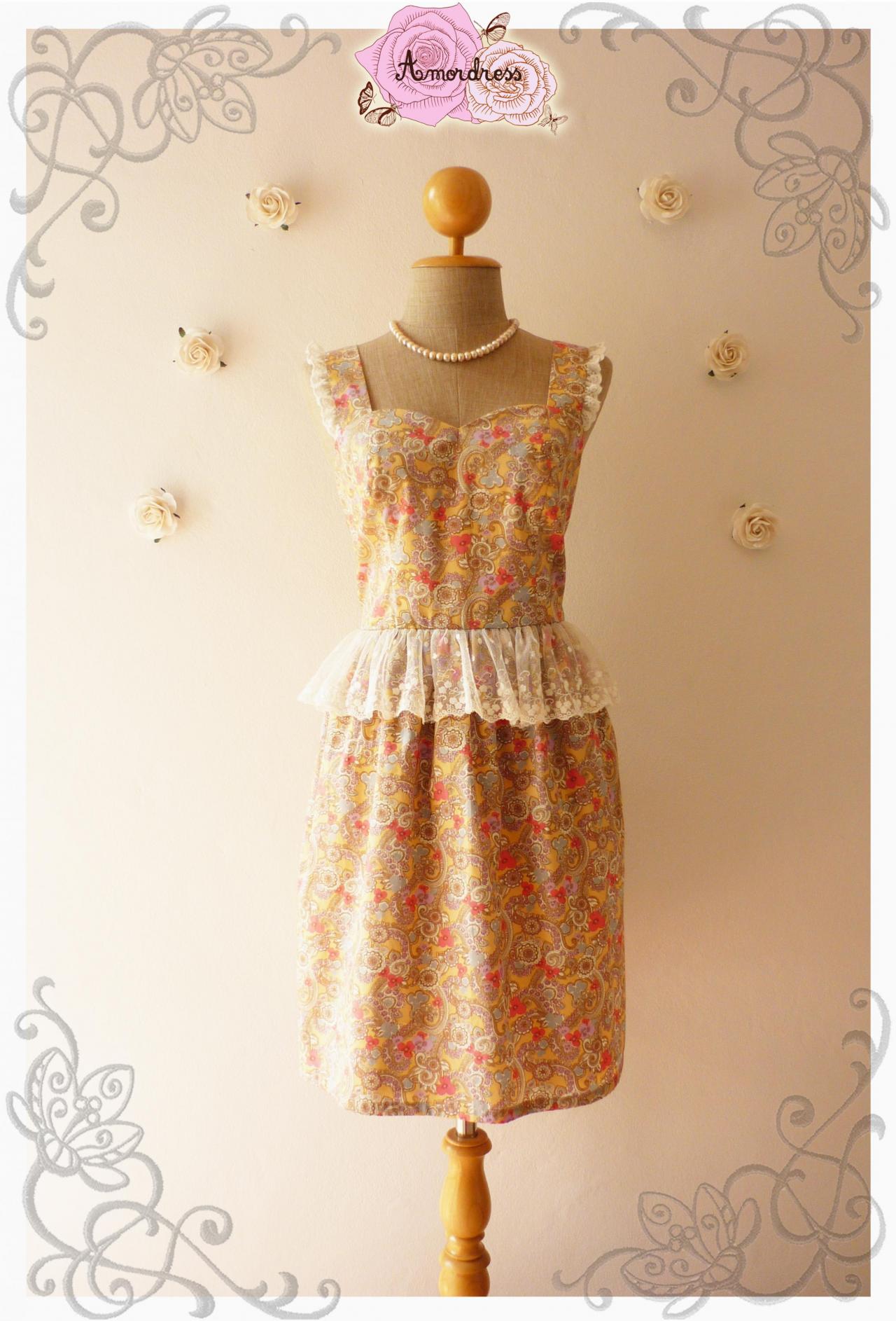 Angel Wing Sweet Dress Floral Dress Peplum Summer Dress Bridesmaid Dress Party Dress Vintage Inspired Dress -Size XS, S, M, L, XL,