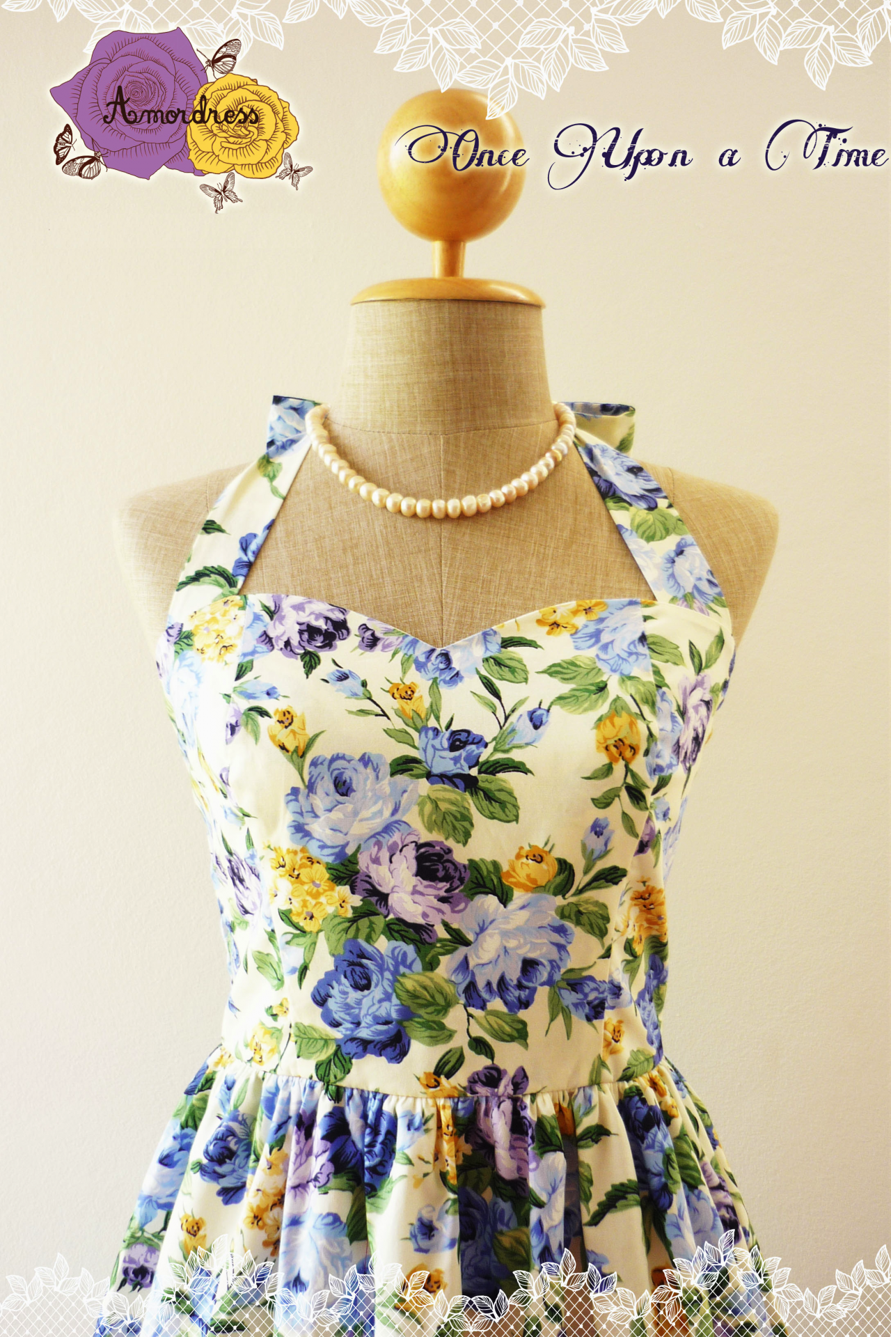 Floral Dress In Blue Once Upon A Time -size Xs, S, M, L, Xl