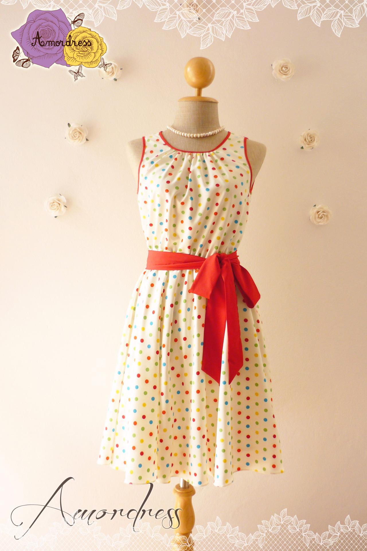 Party Dress Polka Dot Dress Vintage Inspired Dress Swing Dress -Size XS,S,M,L,XL