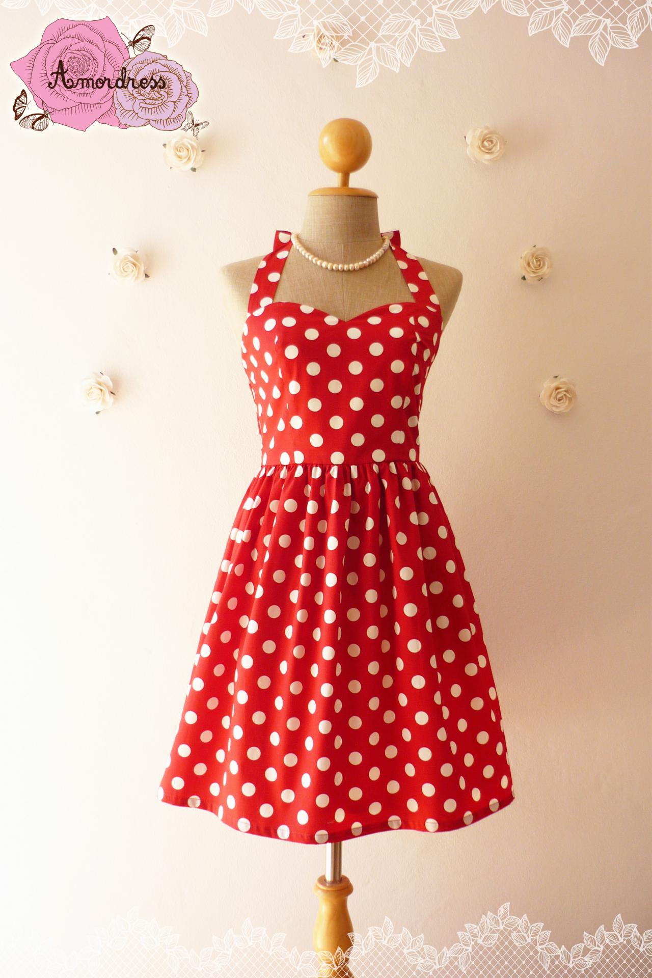 Red Summer Dress Red Party Dress Polka Dot Dress Vintage Inspired Dress Dot Pin Up Dress Minnie Once Upon A Time -size Xs,s,m,l,xl