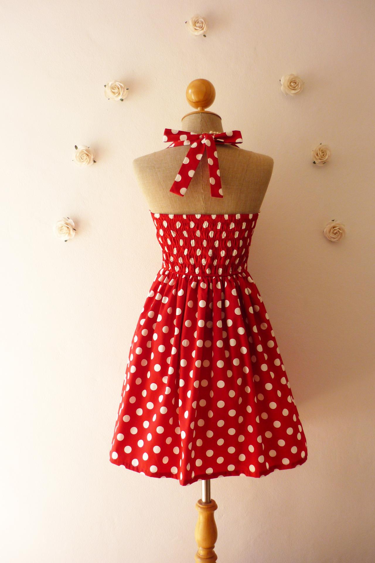 Red Summer Dress Red Party Dress Polka Dot Dress Vintage Inspired Dress ...
