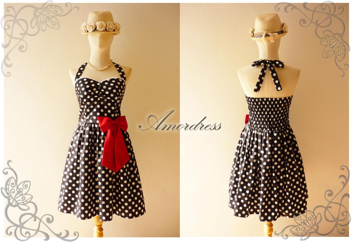 Black White Dot Party Dress Size S // Garden Dress // Cocktail // Birthday // Anniversary // Homecoming // Cheerful Every Day Party Dress..once