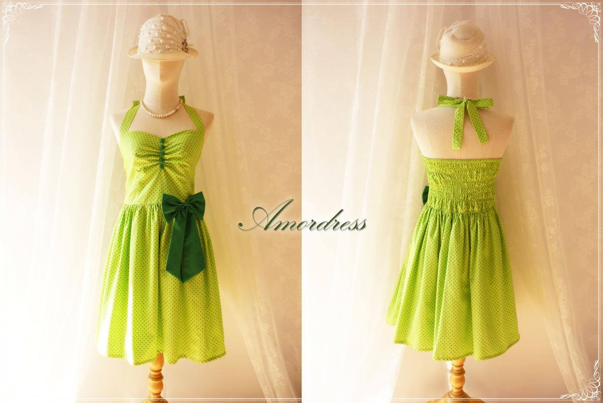 Bright Green Polka Dot Colorful Party Dress ..SIZE S.. // Bridesmaid // Cocktail // Holiday // Birthday // Vintage Inspired Timeless Dress