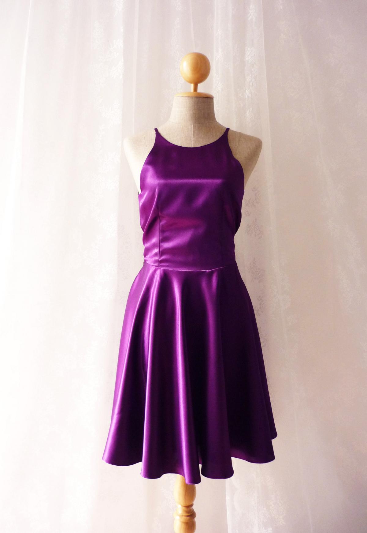 Party Queen Purple Violet Party Dress Bodice Open Back Dress Backless ...