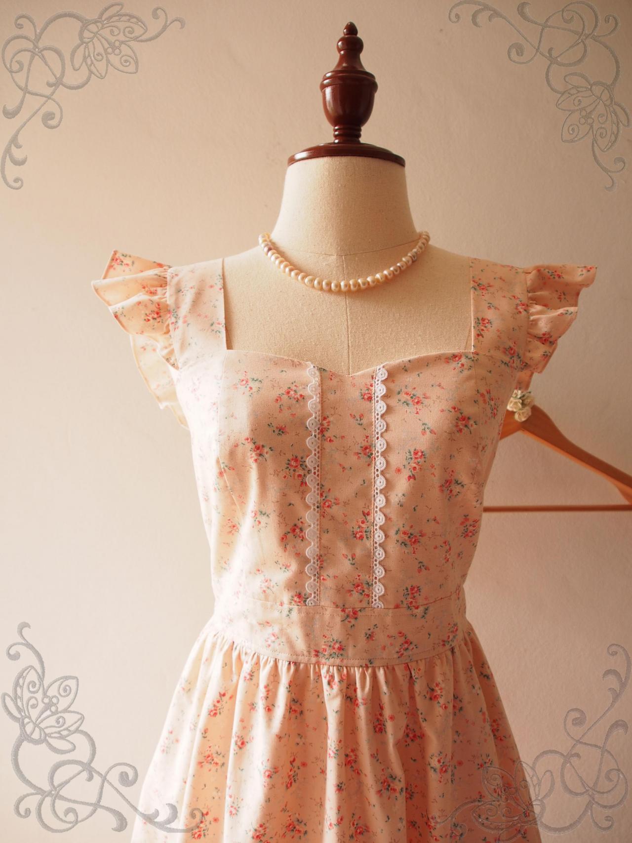 Floral Dress, Peach Dress, Princess Dress, Vintage Floral Dress, Floral Summer Dress, Floral Sundress, - Olivia - Xs-xl