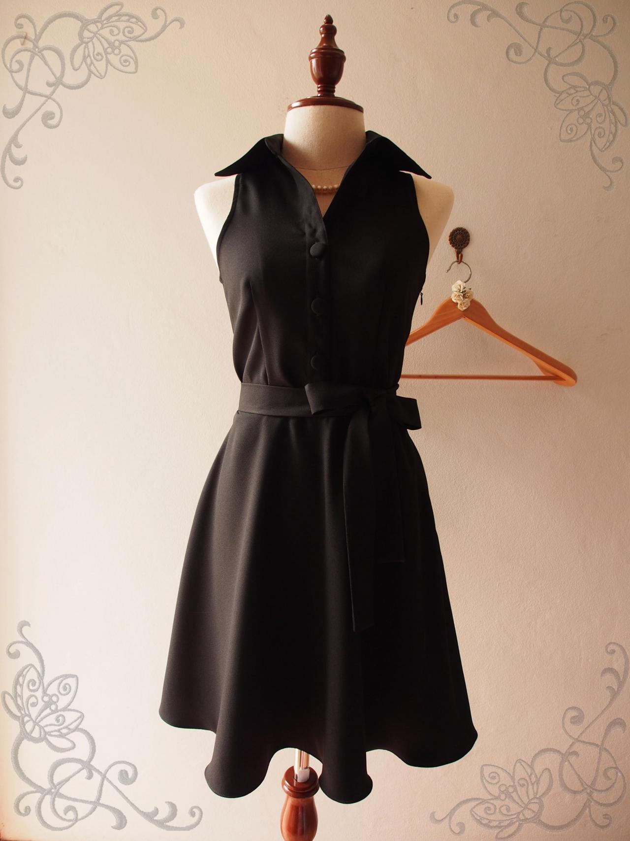 Skater Dress, Little Black Dress, Black Shirt Dress, Black Summer Dress, Midi Dress, Black Sundress, Vintage Inspired Dress, - Downtown - Xs-xl,