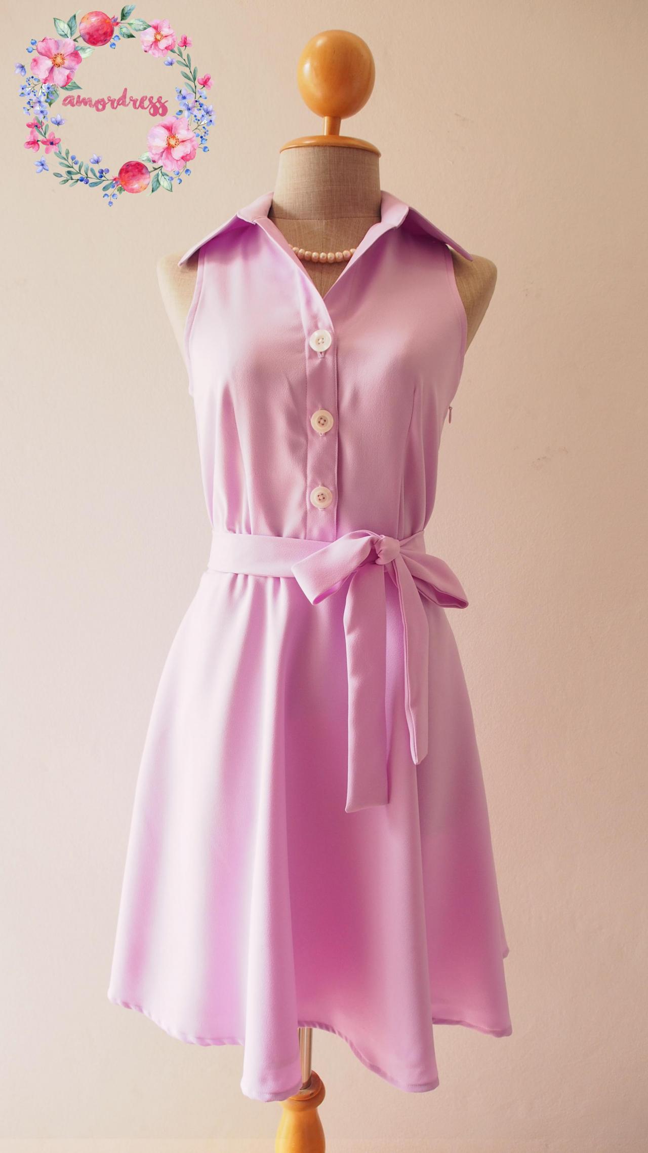 Lavender Dress,Lilac Bridesmaid Dress, Lilac Summer Dress, Lavender Dress, Shirt Dress, Skater Dress, Midi Dress, Vintage Sundress, Vintage Inspired Dress, - DOWNTOWN - XS-XL, Custom