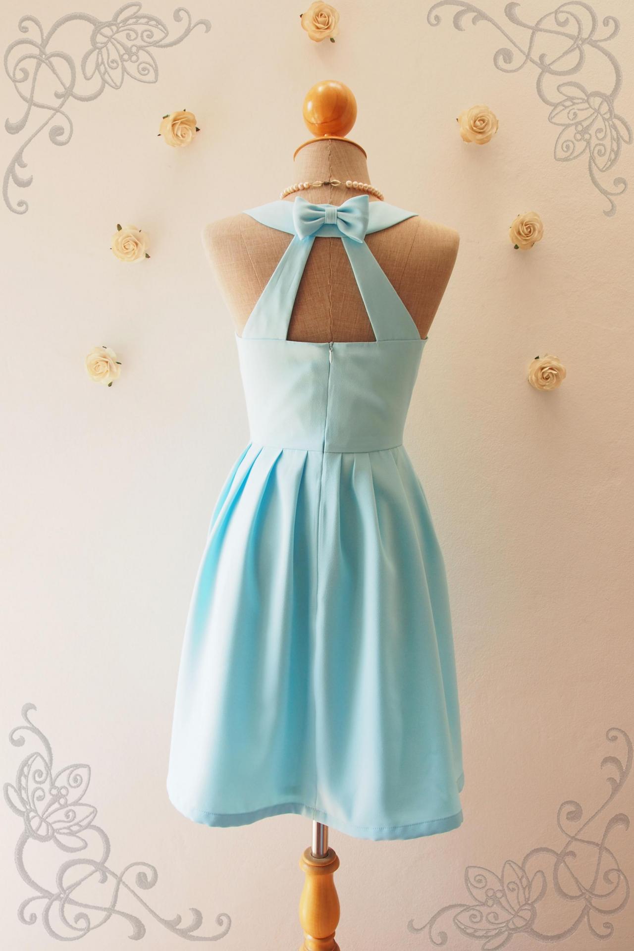 Love Potion - Blue Backless Dress, Blue Bridesmaid Dress, Baby Blue Dress, Blue Party Dress, Vintage Inspired, Audrey Hepburn Dress, Skater