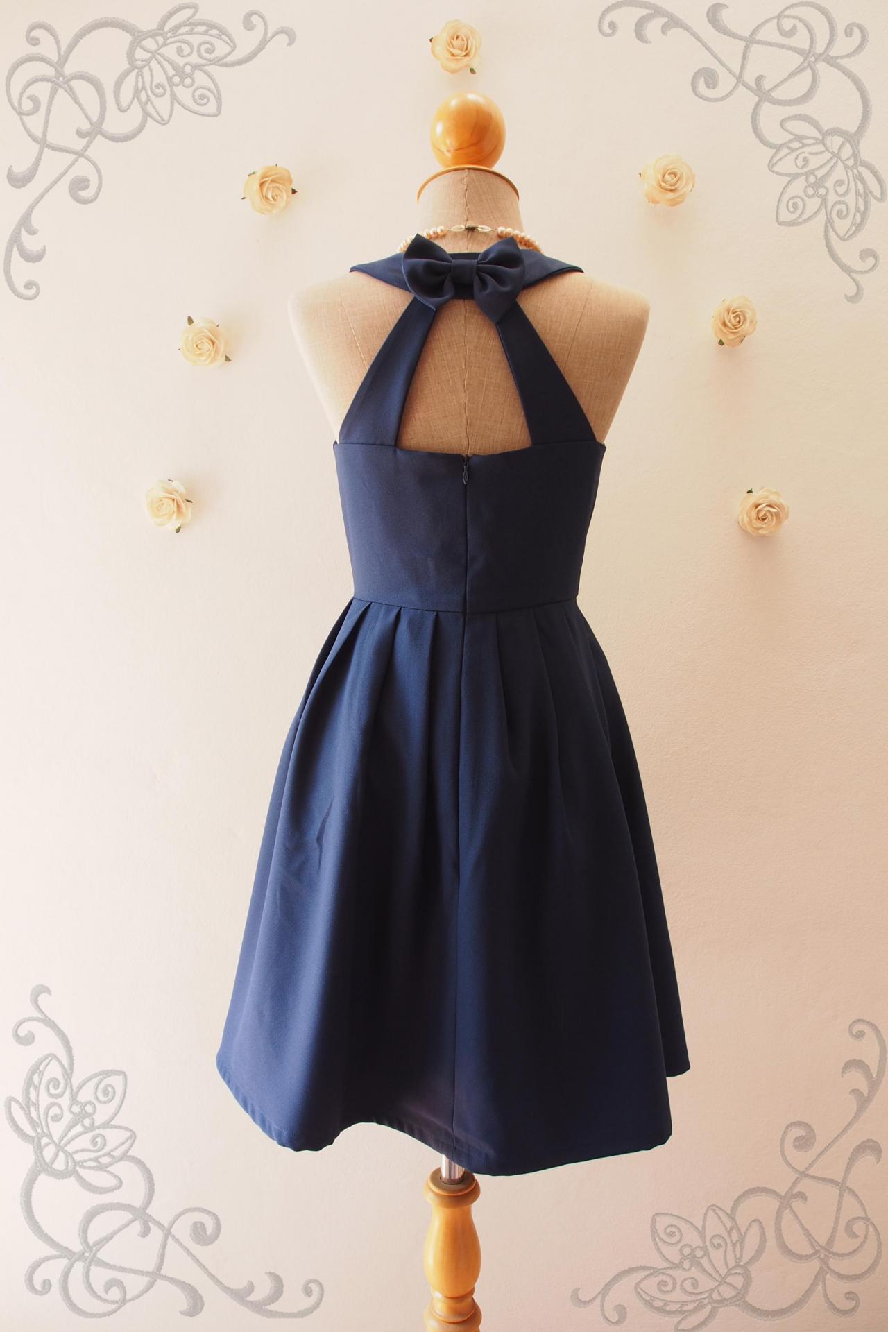 Love Potion - Navy Bridesmaid Dress, Vintage Inspired, Navy Backless Dress, Dark Blue Dress, Navy Graduation Dress, Navy Sundress,summer Dress,