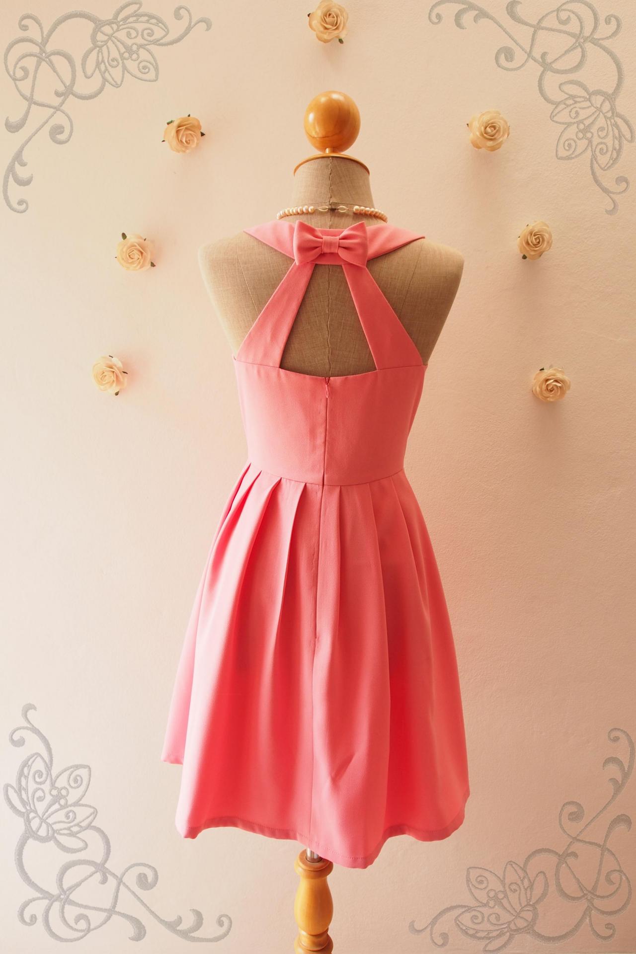 Love Potion - Rose Pink Dress,pink Bridesmaid Dress,pink Party Dress, Vintage Inspired, Audrey Hepburn Dress, Skater Dress, Mint Formal Dress,