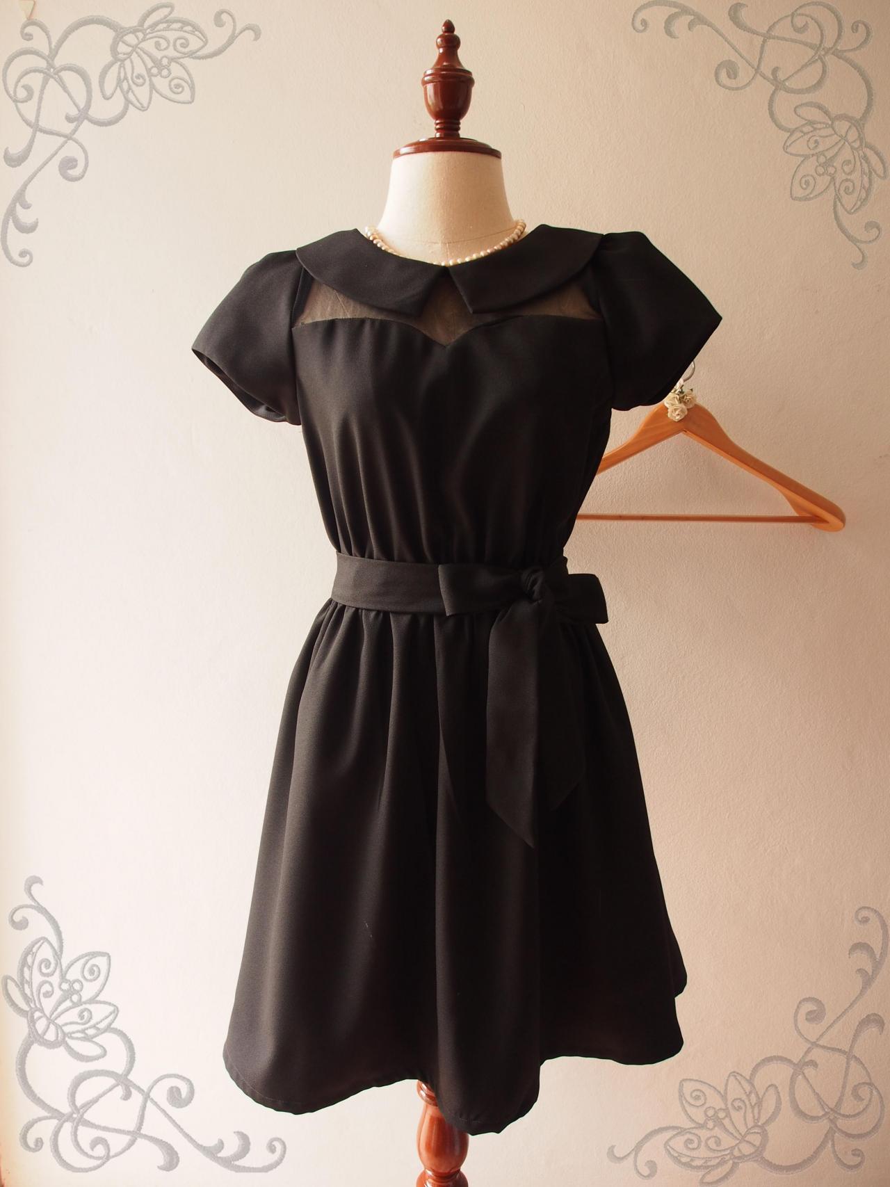 Black Collar Dress Peter pan Collar Dress Cute Vintage Inspired Party Dress XS-XL