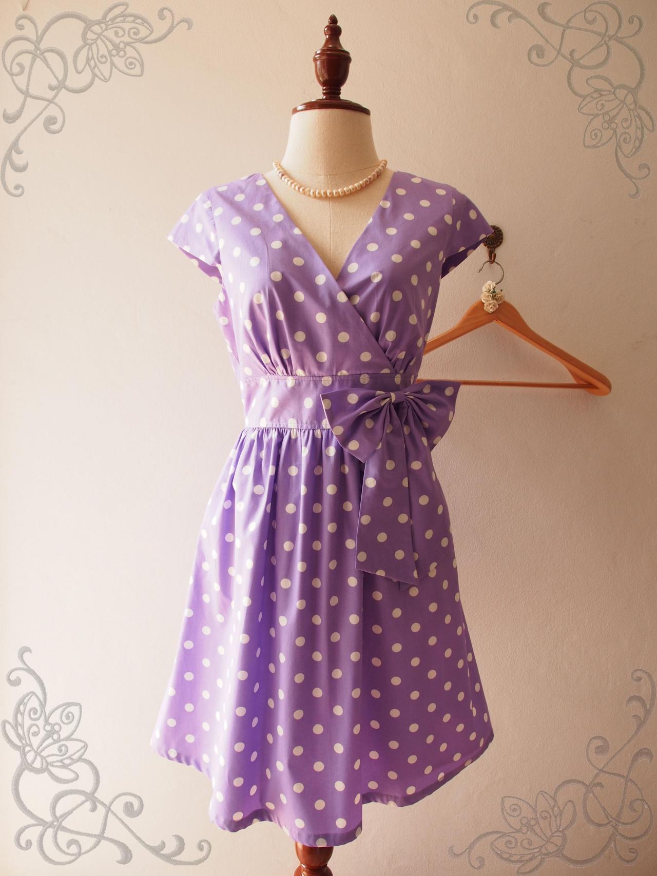 Summer Purple Polka Dot Dress Bridesmaid Graduation Retro Dress Rockabilly Dress Sleeve Purple Midi Dress Xs-xl