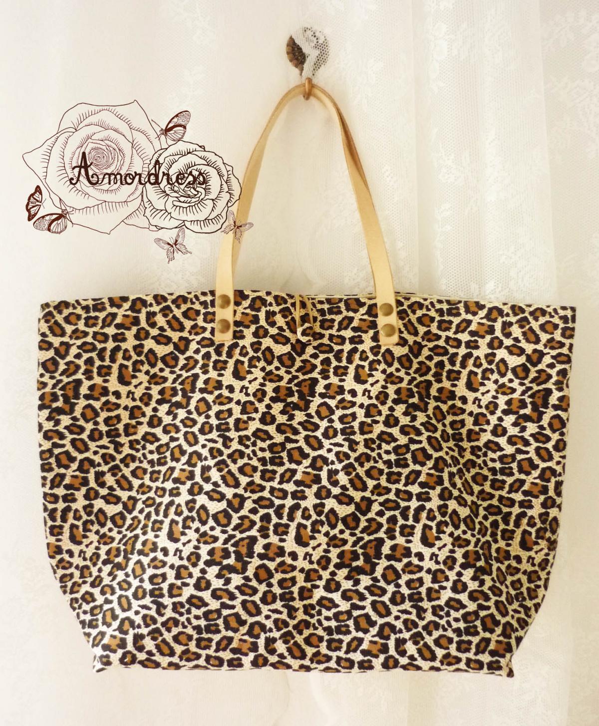 Leopard Tote Bag Printed Canvas Bag Genuine Leather Strap Retro Bag ...amor The Inspired Collection...