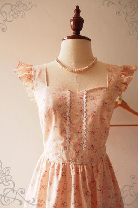 Floral Dress, Peach Dress, Princess Dress, Vintage Floral Dress, Floral Summer Dress, Floral Sundress, - OLIVIA - XS-XL