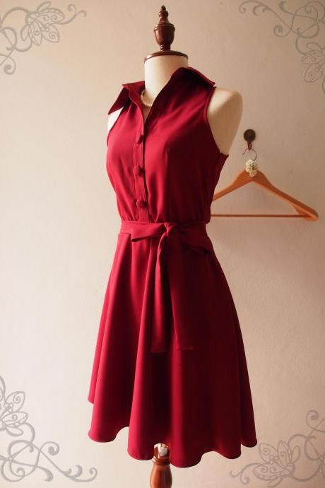 Red Christmas Dress, Red Summer Dress, Red Shirt Dress, Skater Dress, Midi Dress, Red Sundress, Vintage Inspired Dress, - DOWNTOWN - XS-XL, Custom
