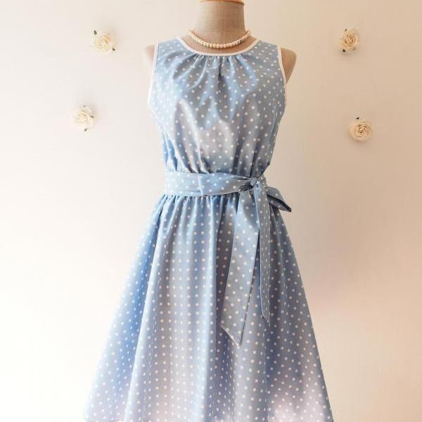 Baby Blue Dress Polka Dot Swing Dress Vintage Retro 50's Inspired Tea ...