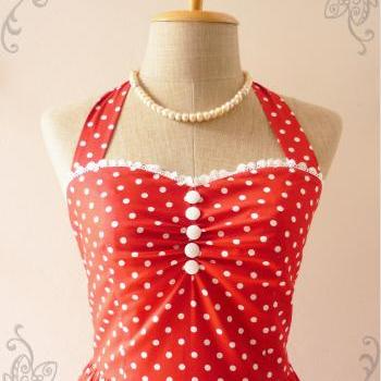 Red Polka Dot Party Dress Vintage Inspired Party Tea Dress Bridesmaid ...