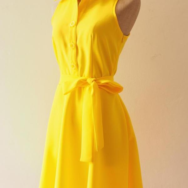 Yellow Bridesmaid Dress, Bright Sunshine Yellow Dress,Yellow Summer Dress, Yellow Skater Dress, Shirt Dress, Formal Dress, Midi Dress, Vintage Sundress, Vintage Inspired Dress, - DOWNTOWN - XS-XL, Custom
