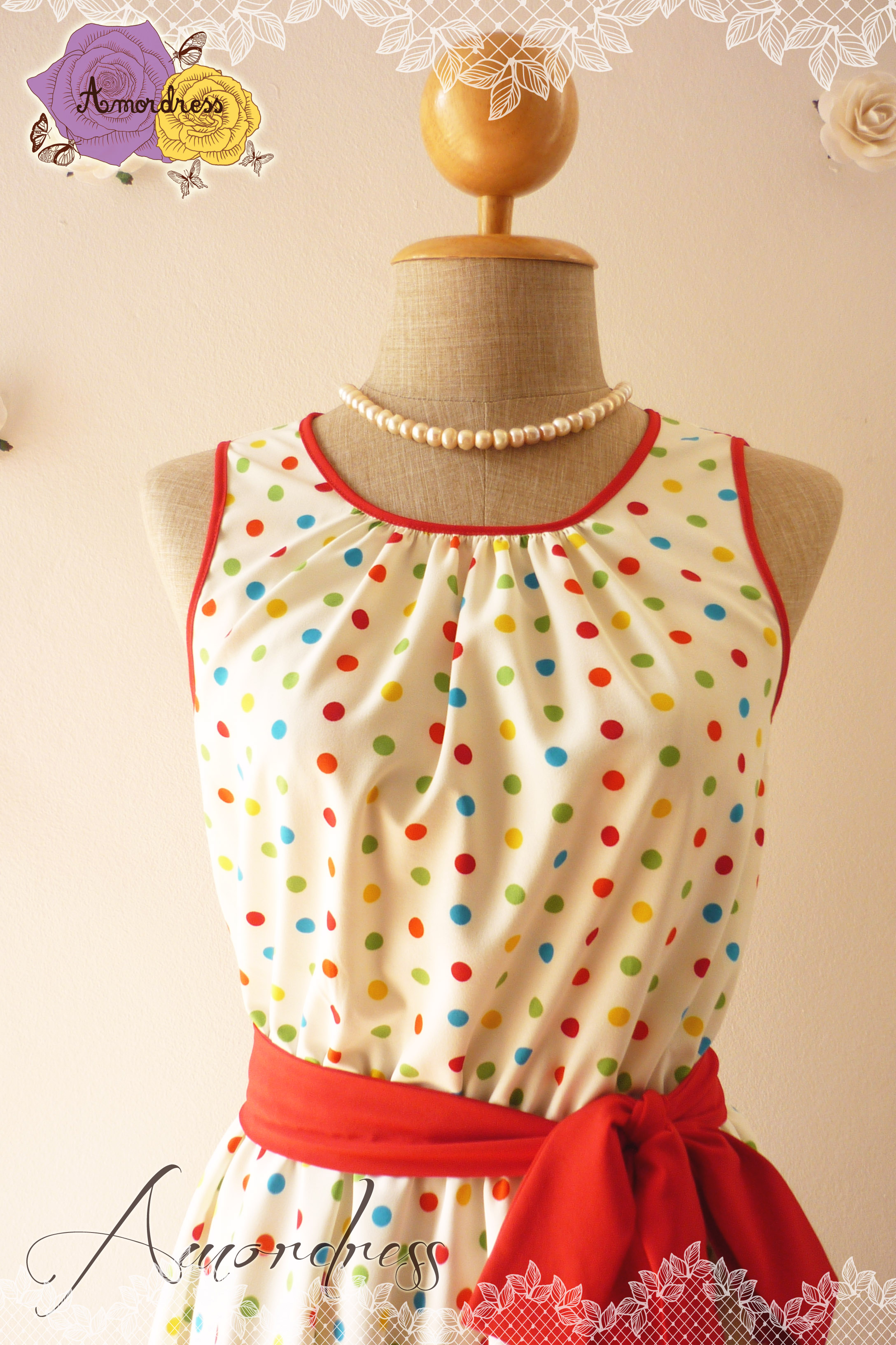 Party Dress Polka Dot Dress Vintage Inspired Dress Swing Dress -Size XS ...