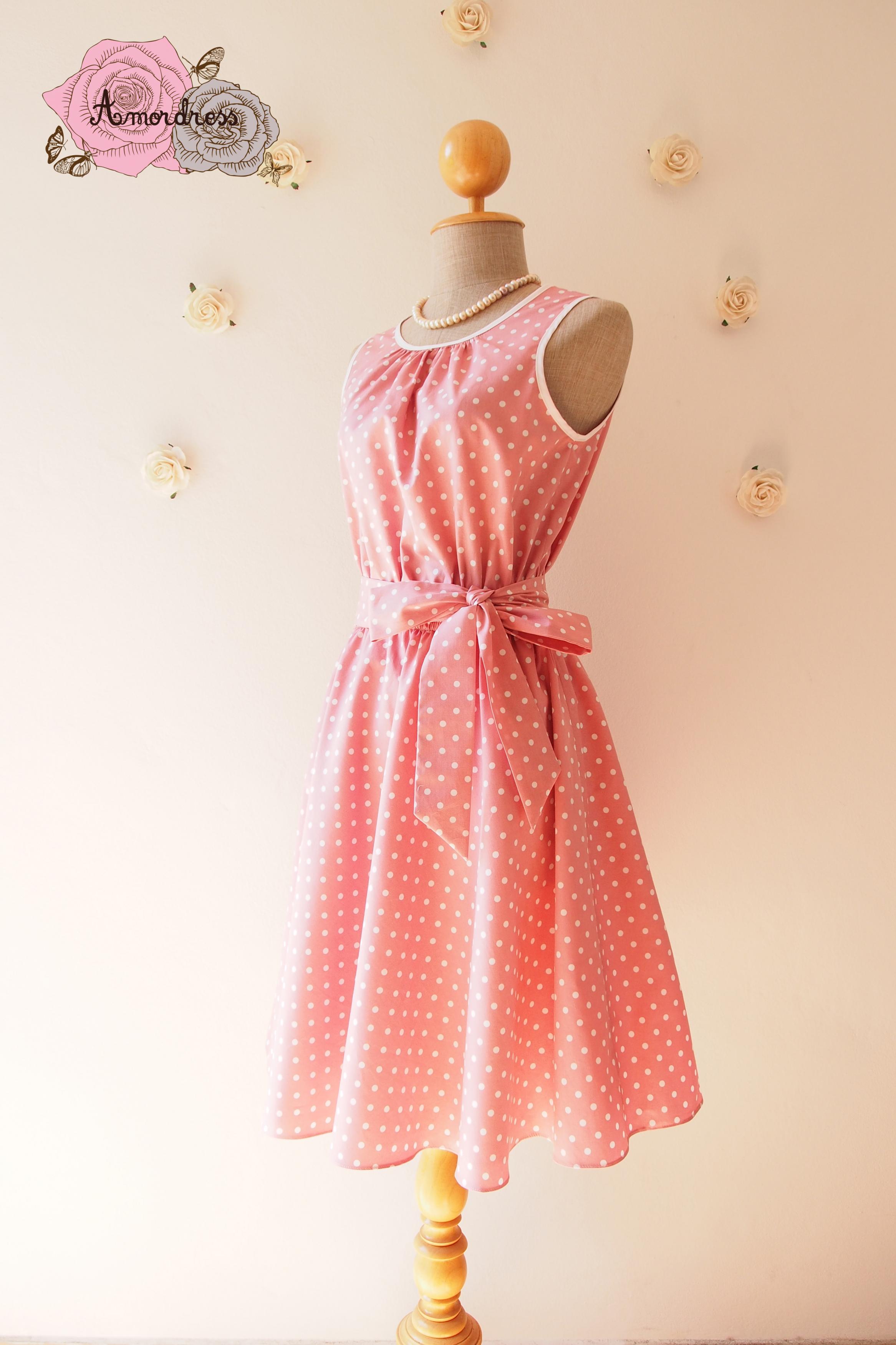 Pink Dress Pink Polka Dot Swing Dress Vintage Retro 50's Inspired Tea ...